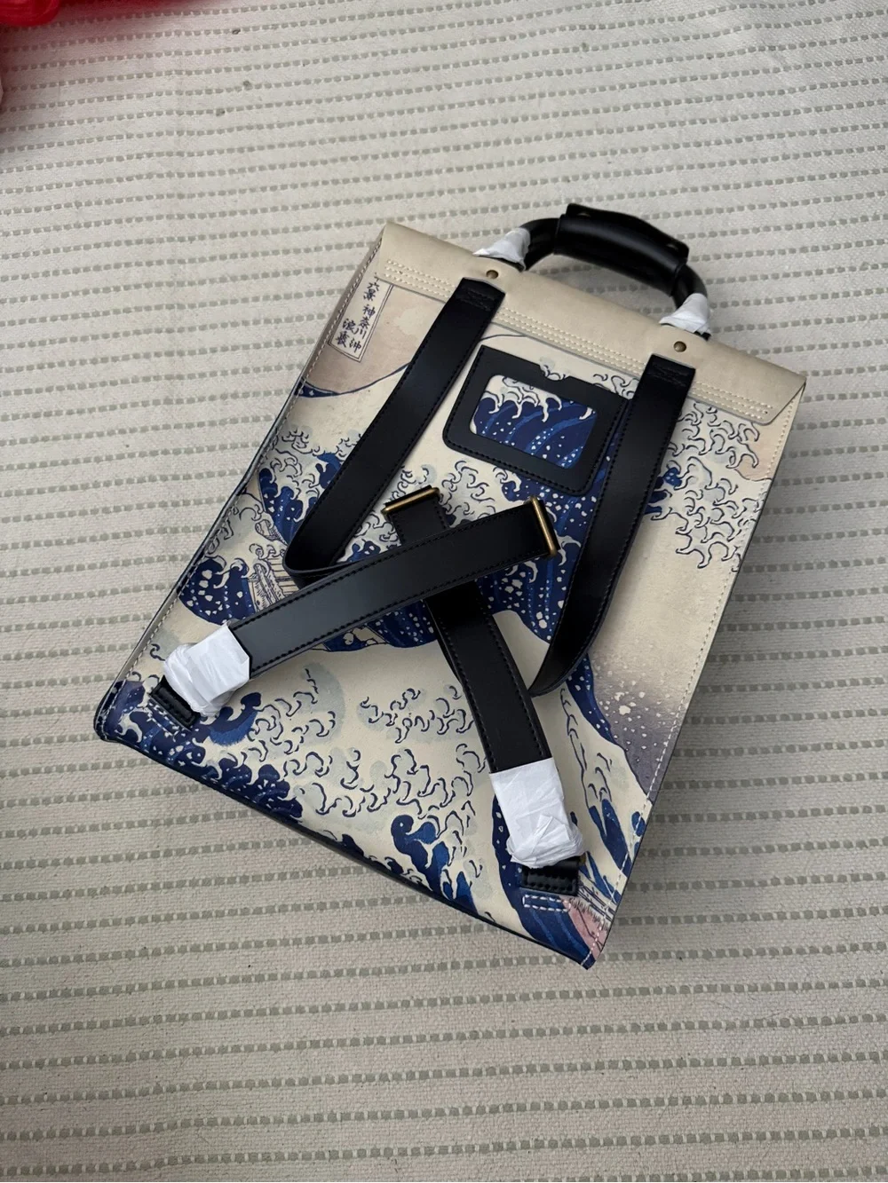 Dr. Martens x The Met Cream & Blue Wave Print Backpack hokusai bag